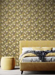 Hoopla Walls Chunky Flower Mustard Smooth Matt Wallpaper