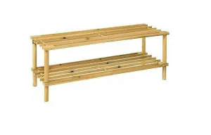 2 Tier Natural Wooden Entry Way Shoe Rack Storage Bench Durable & Sturdy Space Saver Perfect for Hallway Bedroom Organiser Holder