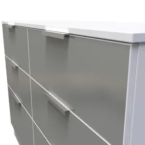 Poole 6 Drawer Wide Chest in Uniform Grey Gloss & White (Ready Assembled)