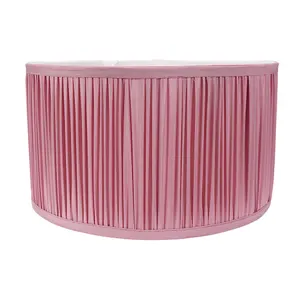 ValueLights Jess Blush Pink Fabric Ruched Pleated Large Drum Shade with LED Bulb