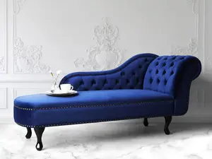 Right Hand Chaise Lounge Velvet Navy Blue NIMES