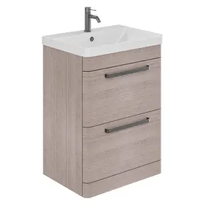 Emery Textured Grey Floor Standing Bathroom Vanity Unit & Basin Set with Gun Grey Handles (W)60cm (H)86cm