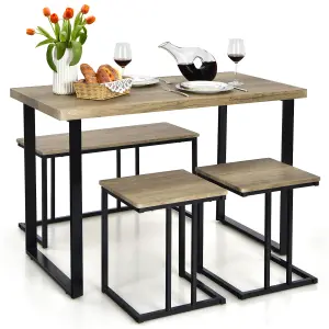 Costway 4PCS Industrial Dining Table & Chair Set Kitchen Furniture Table Bench 2 Stools