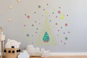 Glow Stars and Colorful Snowflakes with Christmas Friend Tree, Xmas Art, DIY Art