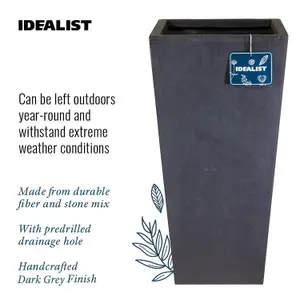 Set of 2 IDEALIST™ 89cm Tall Planter, Dark Grey Reinforced Stone Tapered Planter, Large Outdoor Plant Pots L43 W43 H89 cm, 127L