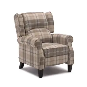 Eaton Wing Back Fireside Check Fabric Recliner Armchair Sofa Chair Reclining Cinema (Beige)