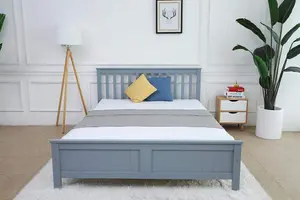 ECASA Wooden Bed Frame With Slatted Designed Headboard and Solid Plain Footboard Double Size 4FT 6 Grey