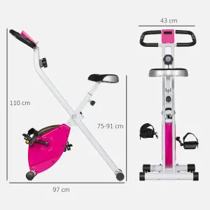 SPORTNOW Folding Exercise Bike with Heart-Rate Sensor for Home Use, Pink/White