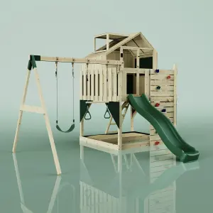 PolarPlay Kids Climbing Tower & Playhouse with Swing and Slide - Swing Odin Green