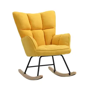 Cozy Comfort: Tufted Linen Upholstered Rocking Chair Yellow