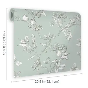 Laura Ashley Elderwood Duck egg Floral Smooth Wallpaper