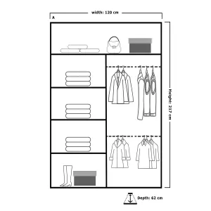 Double Mirror Sliding Door Wardrobe comes in Width 90cm/100cm/120cm/150cm/203cm/250cm (White - 120cm)