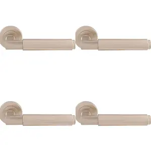 4 PACK - Premium Smooth Door Handle Set - Satin Nickel Angled Lever on Round Rose