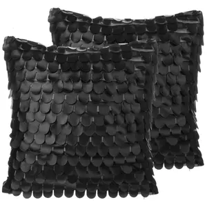 Set of 2 Cushions LOBELIA Faux Leather 45 x 45 cm Solid Black