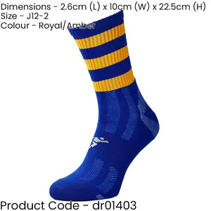 JUNIOR Size 12-2 Hooped Stripe Football Crew Socks ROYAL BLUE/AMBER Training