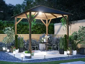 Dunster House Wooden Gazebo Utopia 200 2m x 2m Heavy Duty Garden Shelter Pressure Treated with Roof Shingles