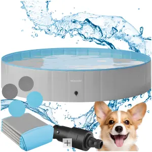 Dog Pool Nele - round, non-slip and foldable, garden hose connection - grey/blue