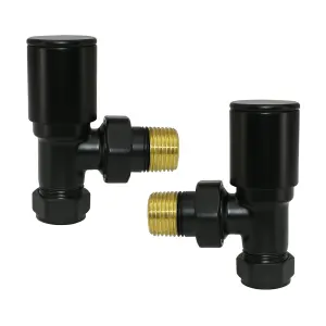 Rinse Bathrooms 15mm Pair of Corner Radiator Valve for Heated Towel Rail Radiator Black