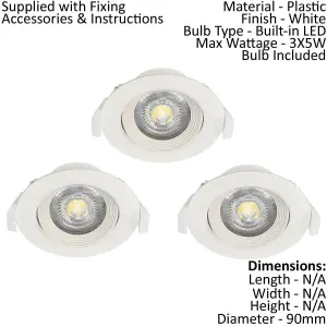 2 PACK 3 PACK Flush Adjustable Ceiling Downlight White Plastic 5W LED