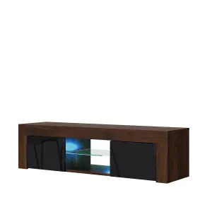 Loom TV Unit 130cm Walnut & Black with High Gloss Doors and LED Lighting - Creative Furniture