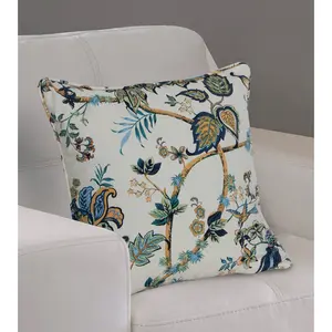 Channelview Floral Square Throw Cushion With Filling Blue