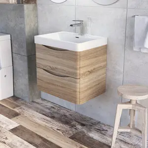 Stanhope 600mm Single Bathroom Vanity with Integrated Stone Basin Light Oak