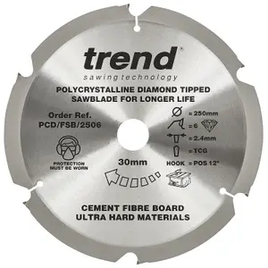 Trend PCD/FSB/2506 PCD Laminate Saw Blade 250mm 30mm Bore DWE7492 DWS778 DCS727