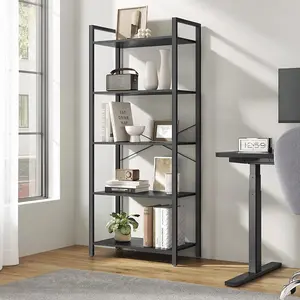 VASAGLE Bookcase, Bookshelf 5 Tier, Standing Display Storage Rack with Steel Frame, Industrial Style, Ebony Black and Ink Black