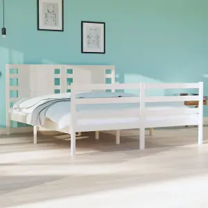 Berkfield Bed Frame White Solid Wood Pine 135x190 cm 4FT6 Double