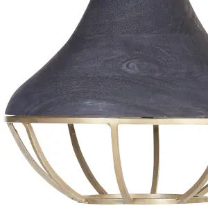 2 Light Mango Wood Pendant Lamp Black and Brass BAGMATI