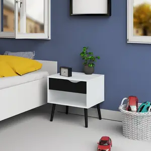 Dowler 1 Drawer Bedside Table White/Black Matte