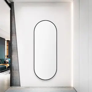 Chaya Metal Flat Wall Mirror Matte Black / 152cm H x 56cm W