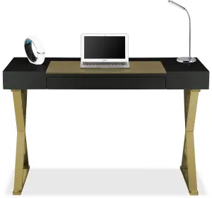 Homeology ADONIS Black Gold with Built-In Luxury Leather Pad Ergonomic Home Office Desk