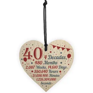 Red Ocean Novelty 40th Birthday Christmas Handmade Wooden Hanging Heart Sign Keepsake Funny Gift For Friend Brother