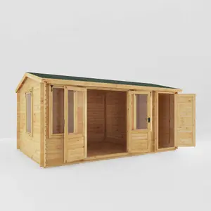 Waltons 5.1m x 3m Wooden Log Cabin Garden Room with Side Shed Apex Roof Summerhouse