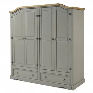 Corona Grey Wax 4 Door 2 Drawer Arch Top Wardrobe Solid Pine with Mexican Styling