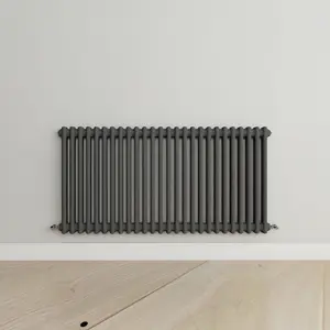 Horizontal Anthracite Double Column Radiator (H) 600mm x (W) 1190mm, 5425 BTU.