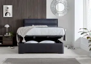 Kirkby Ottoman Storage Bed: Upholstered Slate Grey Fabric Bed with Ottoman Storage