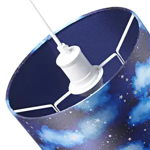 Modern Navy Blue Childrens Lamp Shade with Bright Gold Stars and White Clouds