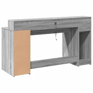 Berkfield Desk with LED Lights Grey Sonoma 160x55x91 cm Engineered Wood