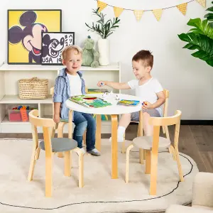 Costway 5-Piece Kids Table and Chair Set Children Wooden Activity Table 4 Curved Chairs