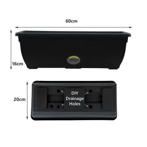 simpa 2PC Black Trough Plastic Planters 60cm.