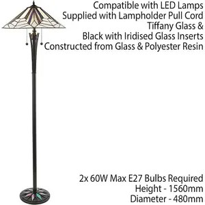 1.6m Tiffany Twin Floor Lamp Black Stem & Retro Stained Glass Shade i00003