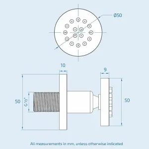 Flora 3 Dial 3 Way Round Set - Slim Shower Head, Handset & Body Jets