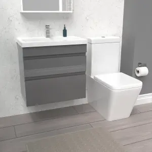 Nes Home 600mm Steel Grey Wall Hung Drawers Vanity & Close Coupled Toilet