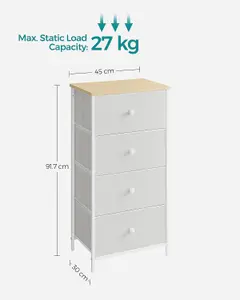 SONGMICS Dresser Drawer Chest, Bedroom Storage Unit, Cloth Dresser with 4 Fabric Drawers, Metal, for Wardrobe, White and Oak