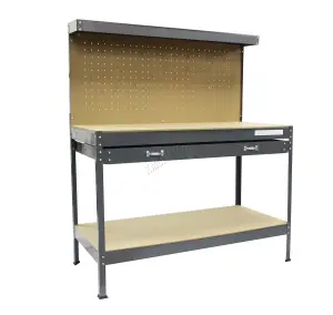 Switzer Garage Steel Storage Tool Workbench Workshop DIY Table W/ Pegboard Drawers Grey