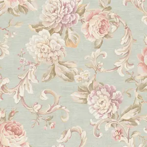 Seabrook Floral Rose Duck Egg Wallpaper Flowers Botanical Acrylic Coated Paper