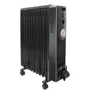 Right Radiators Oil Filled Radiator 11 Fin 2500W Portable Electric Heater with Timer Gloss Black