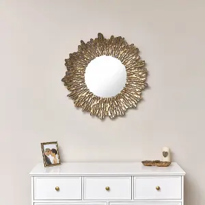 Melody Maison Large Antique Gold Round Sunburst Mirror - 74cm x 74cm